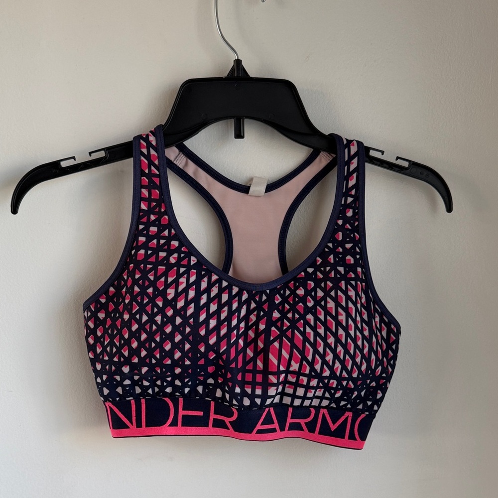 Under Armour Pink & Navy Patterned Racerback Sports Bra